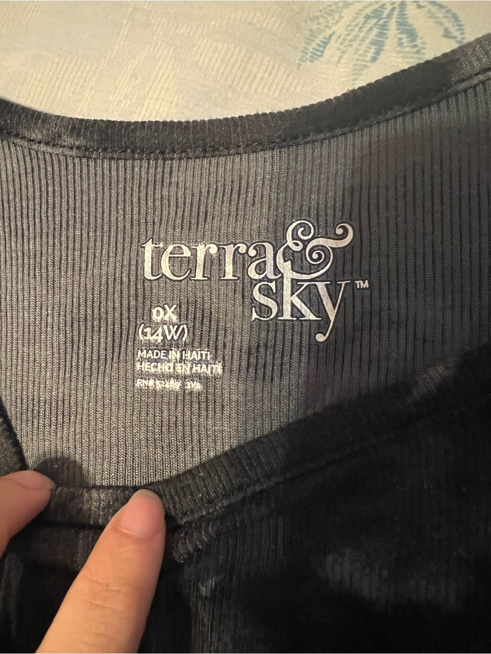 Terra & Sky Black Ribbed Crewneck Top